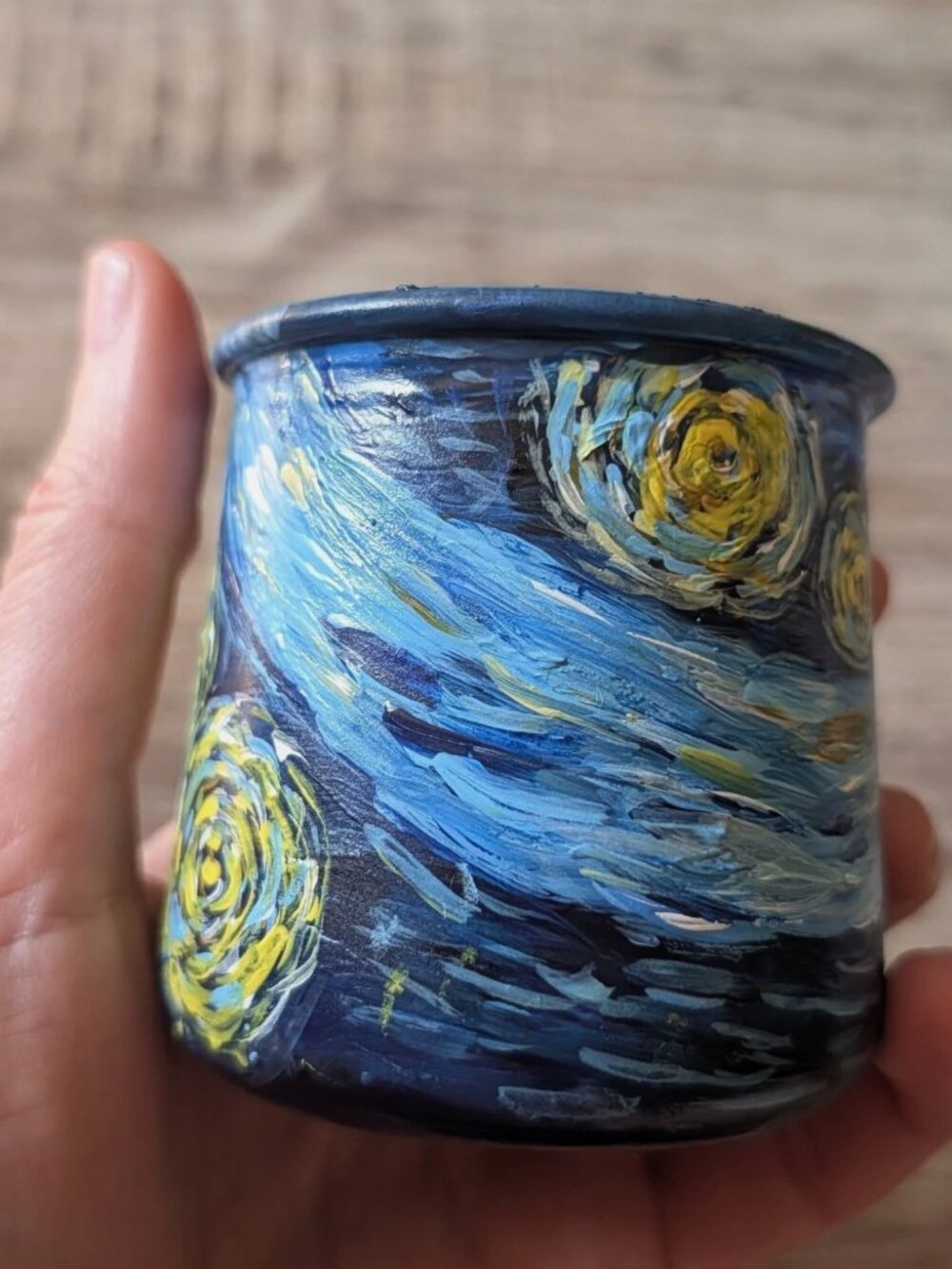 Hand-Painted "Starry Night" Tealight Holders - Set of 2 | Van Gogh Inspired Jars - Picture 15 of 16